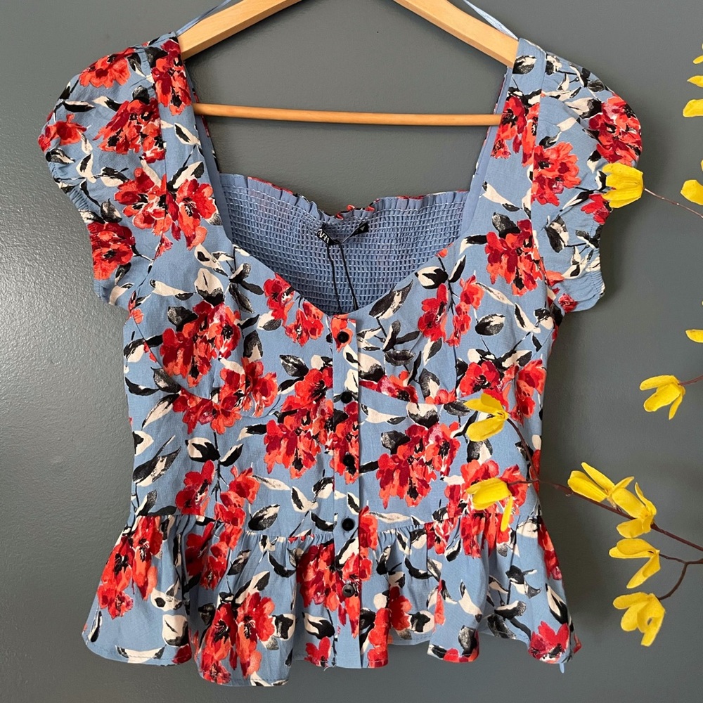 Zara Blue Floral Top
